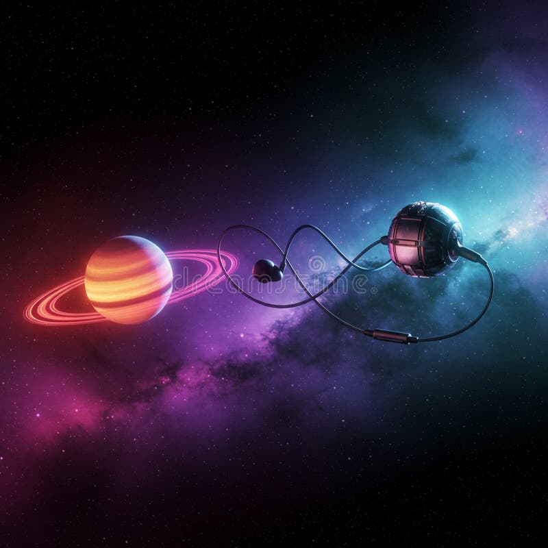 En science fiction-scen skildrar en stiliserad rymdfarkost i djupt utrymme med en elegant stock illustrationer