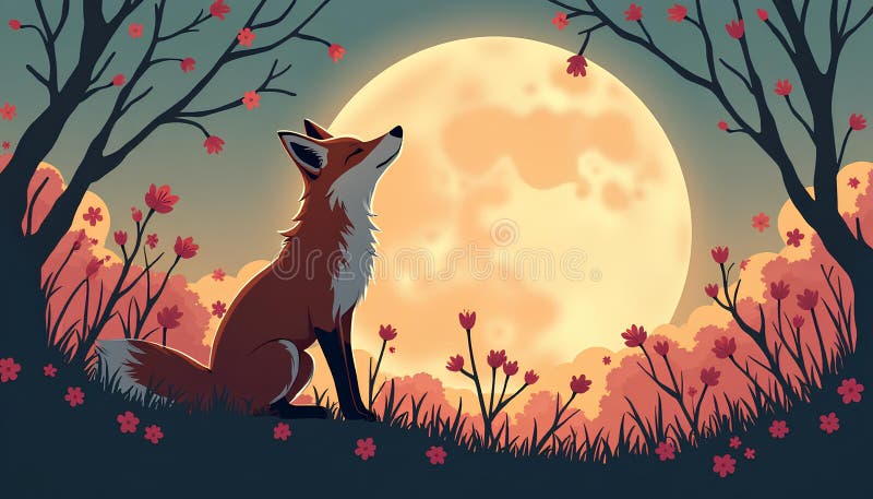 En serenillustration som visar en räv Vulpes vulpes som sitter i en lush field gazin royaltyfri illustrationer