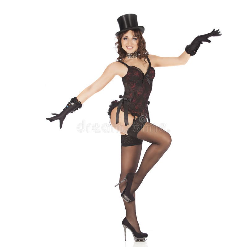 One burlesque dancer woman stripper showgirl in studio isolated on white background. One burlesque dancer woman stripper showgirl in studio isolated on white background.