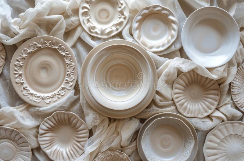 A stack of clean white dishes is neatly arranged on top of a wooden table. The plates and bowls are uniform in color and size, creating a simple and organized display. AI Generative AI generated. A stack of clean white dishes is neatly arranged on top of a wooden table. The plates and bowls are uniform in color and size, creating a simple and organized display. AI Generative AI generated