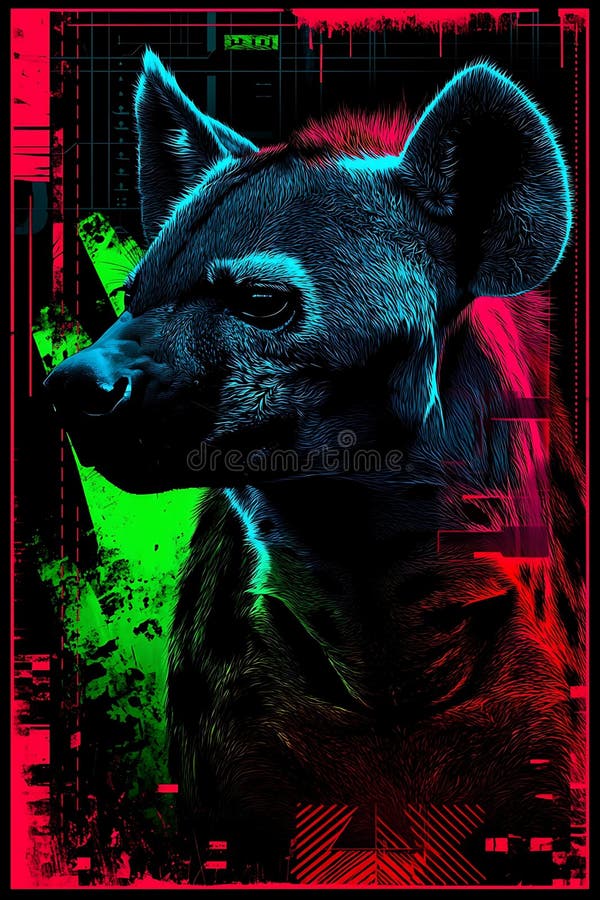En stiliserad grafisk återgivning av en hyena Crocuta crocuta med neonljus royaltyfri illustrationer