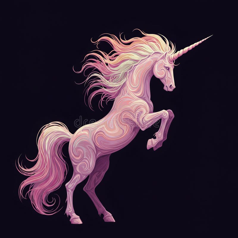 En stiliserad illustration av en encorn mot en mörk bakgrund. Unicorns föder stock illustrationer
