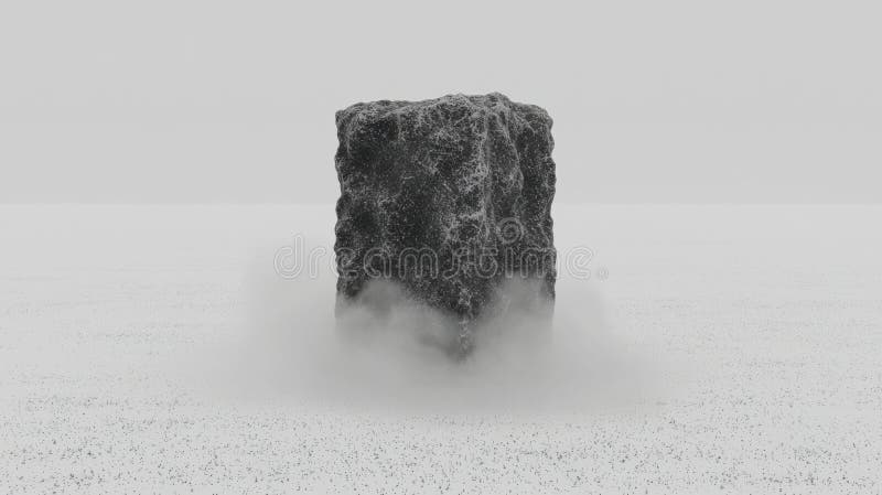 En stor mörk sten står ensam i ett stort snöslandskap. royaltyfria bilder