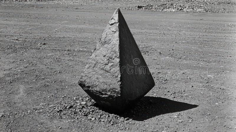 En stor mörkfärgad sten med spetsar på en grus yta. royaltyfria bilder