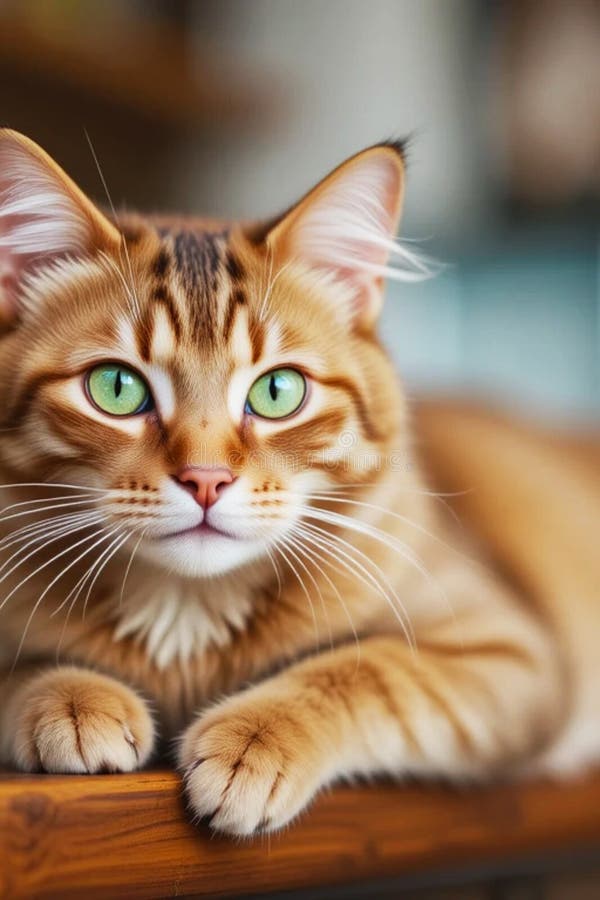 En stängning av en Ginger Tabby-katt med grönt ök som håller tillbaka sina pajer med sitt vackra uttryck och sin detaljerade päls. arkivbild