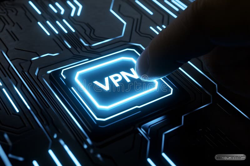 En stängningsvy av ett vpn-vpingchip på ett mörkt kretskort vektor illustrationer