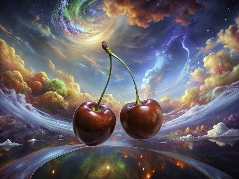 En surrealistisk symfoni av Bigarreau Cherries A Dreamlike Stilla livet Exquisivt Fotograferad med inttriguing Textures and and vektor illustrationer