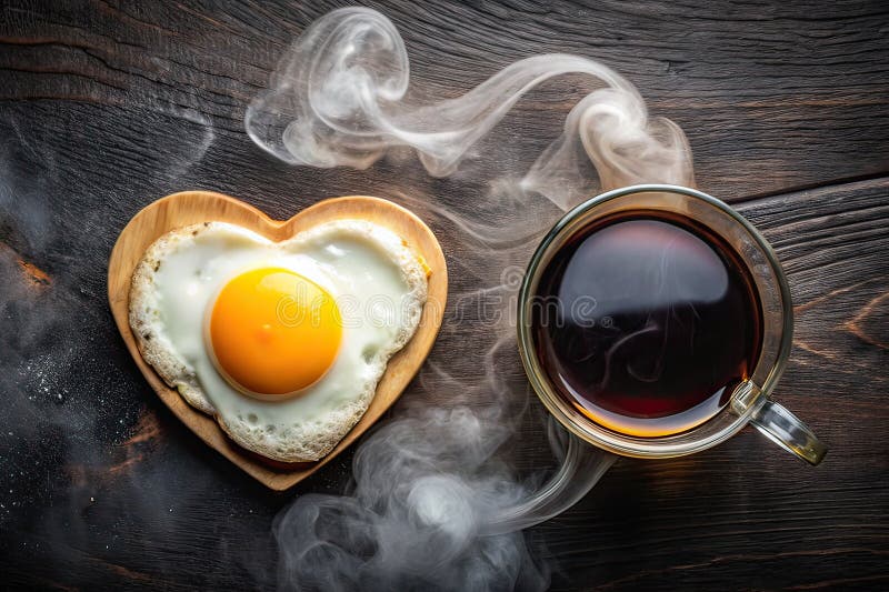 En surrealistisk symfoni av frukost Fried Egg Heart Orange Juice och Coffee A Dreamlike Hello Life Master3 stock illustrationer