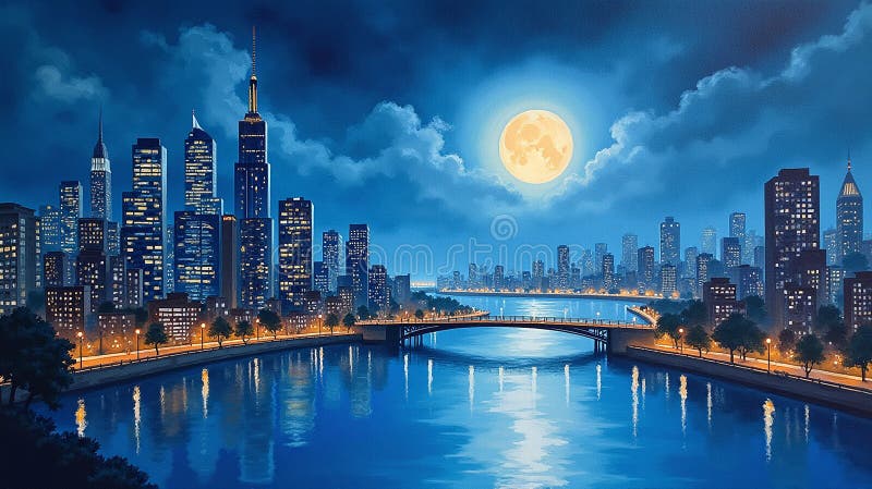 : En tillfällig nattlig Cityscape vektor illustrationer