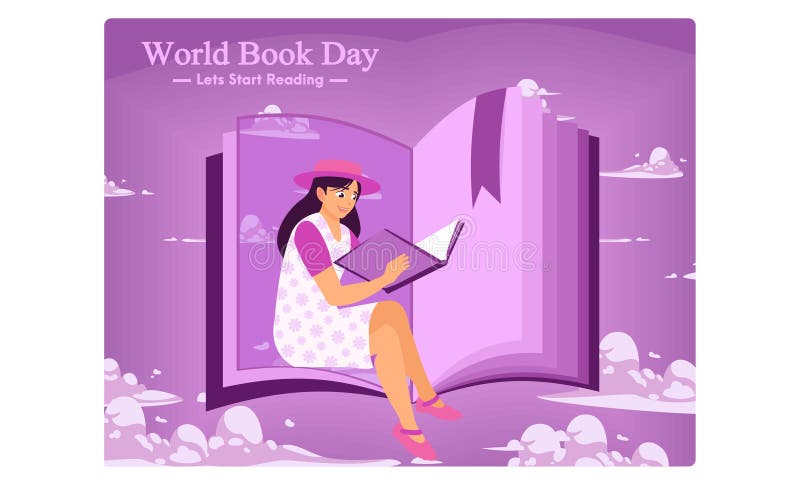 En tjej i en hatt och läser en bok. huvudmannen är bakom honom. vektor illustrationer