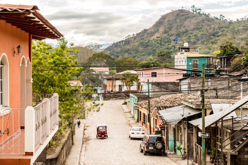 En typisk sikt i den Copan staden i Honduras arkivbild