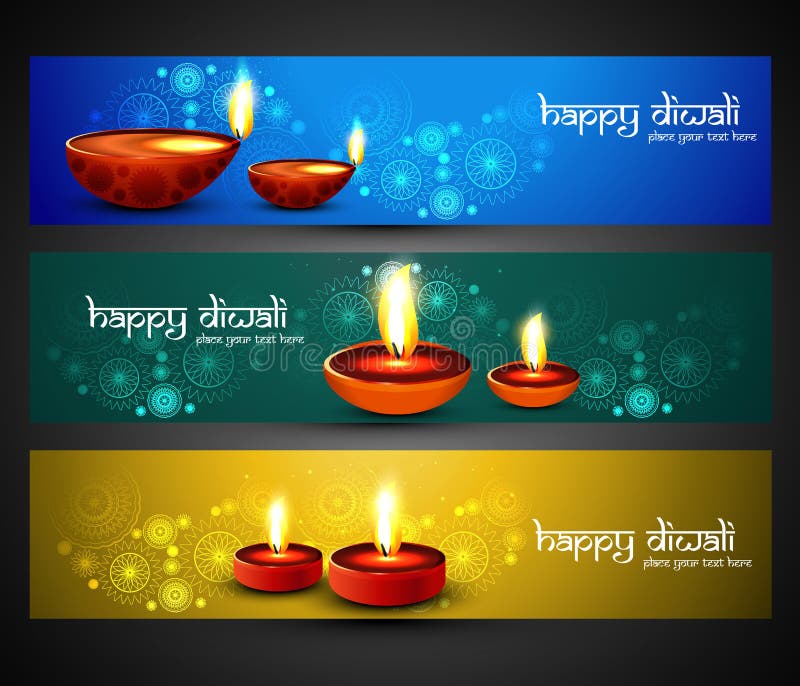 En-têtes réglés colorés élégants religieux de diwali heureux trois illustration de vecteur En-têtes réglés colorés élégants religieux de diwali heureux trois illustration de vecteur