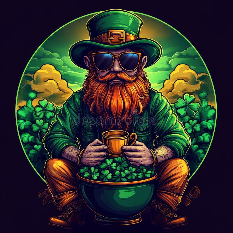 En ultrarealistisk återgivning av en leprechaun har de små glasögonen med kloveremiserade solglasögon som visar sig vara försedda fotografering för bildbyråer