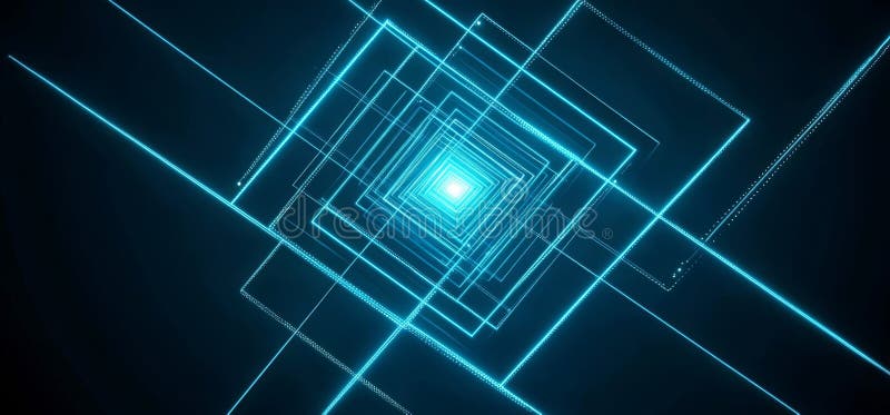 En un oscuro fondo nocturno una representación 3D representa un corredor de túnel de realidad virtual cyberpunk y un almacén de ga libre illustration