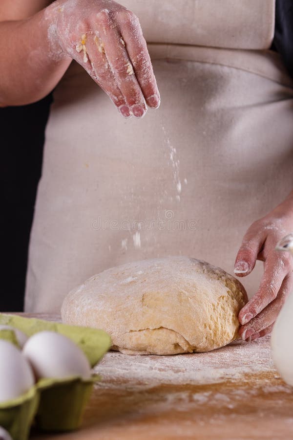 En ung kvinna som bär en anka på en träbräda i en apron royaltyfria foton