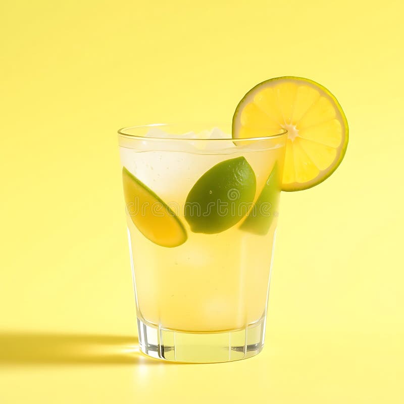 En uppdaterad kalk och ginger-spritzer på en pastellgul grön bakgrund stock illustrationer
