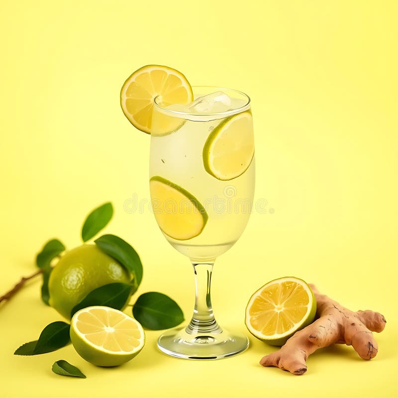 En uppdaterad kalk och ginger-spritzer på en pastellgul grön bakgrund vektor illustrationer