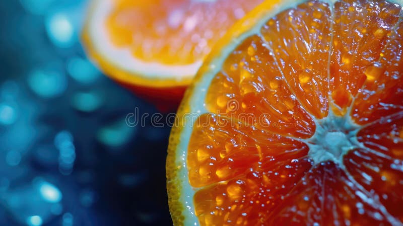En upphöjd vy över en segmenterad orange som visar dess saftiga segment. Perfekt för innehåll av livsmedel och näringsrelaterade ä arkivfoto