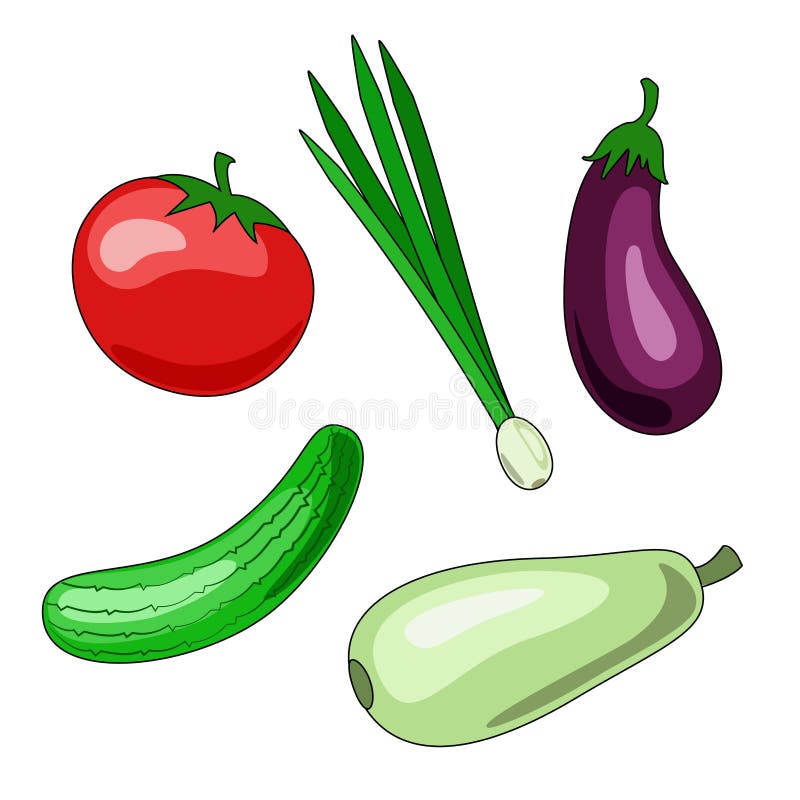 En uppsättning av grönsaksymboler Vectron illustrationer av tomaten, cucum stock illustrationer En uppsättning av grönsaksymboler Vectron illustrationer av tomaten, cucum stock illustrationer