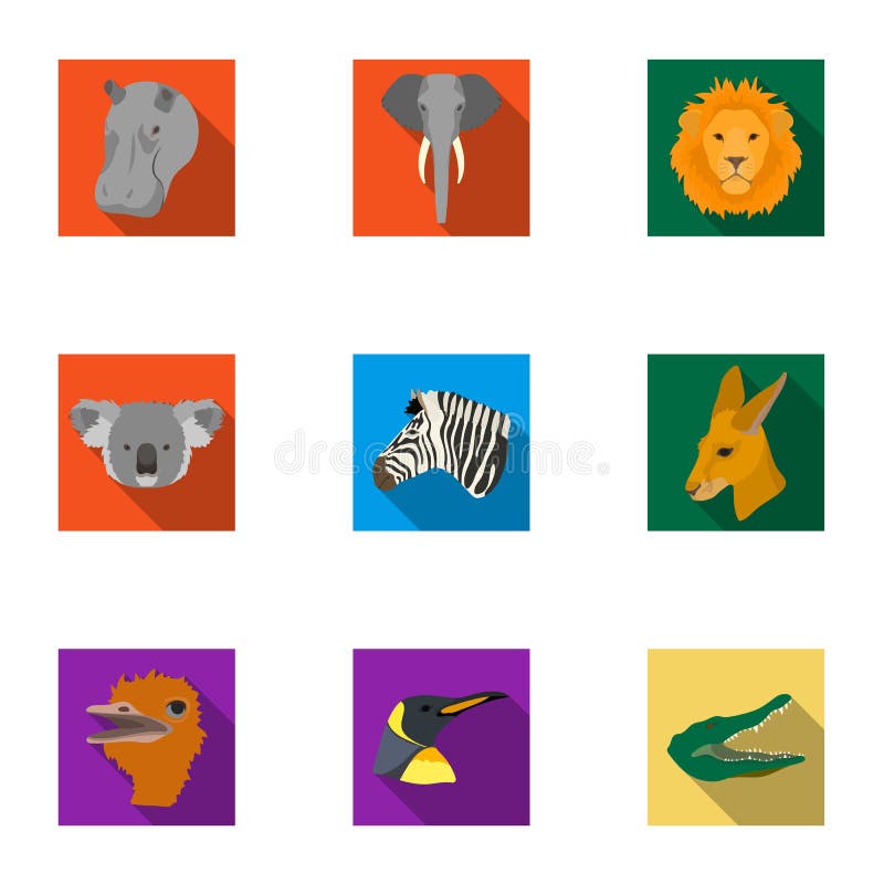 En uppsättning av symboler av vilda djur Rov- och fridsam vilda djur Realistisk djur symbol i uppsättningsamling på lägenhet royaltyfri illustrationer En uppsättning av symboler av vilda djur Rov- och fridsam vilda djur Realistisk djur symbol i uppsättningsamling på lägenhet royaltyfri illustrationer