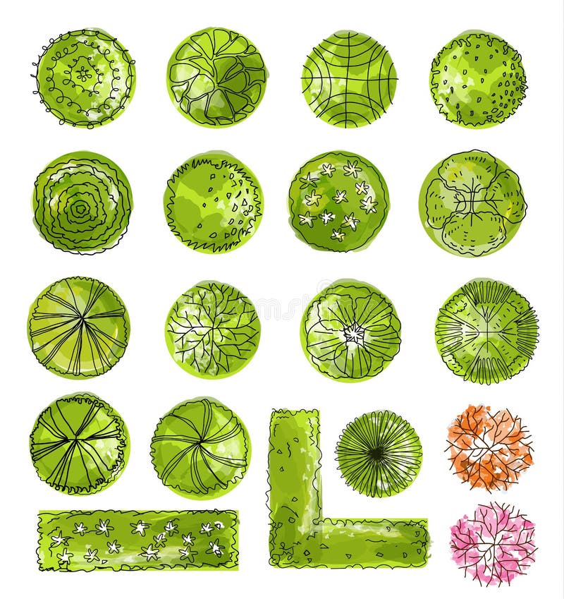 En uppsättning av treetopsymboler, for arkitektonisk eller landskapdesign royaltyfri illustrationer En uppsättning av treetopsymboler, for arkitektonisk eller landskapdesign royaltyfri illustrationer