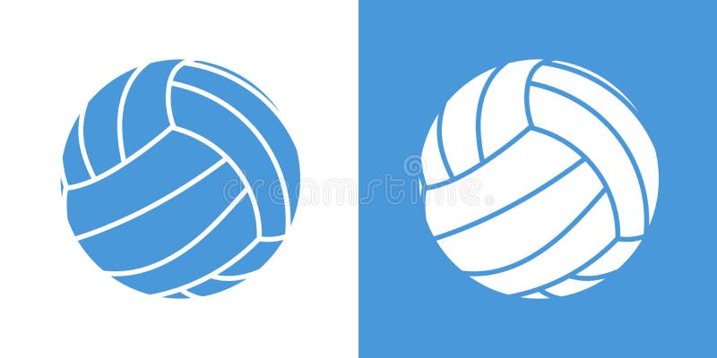 En uppsättning av två varianter av enkla volleybollbollsymboler På vit och på en blå bakgrund royaltyfri illustrationer En uppsättning av två varianter av enkla volleybollbollsymboler På vit och på en blå bakgrund royaltyfri illustrationer