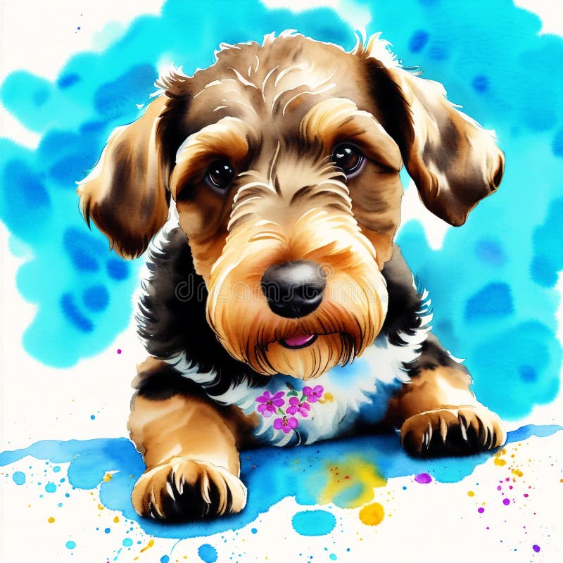 En vacker, airedale, skräckhund. vattenfärgmålning. dynamisk elegans. generativ ai royaltyfri illustrationer