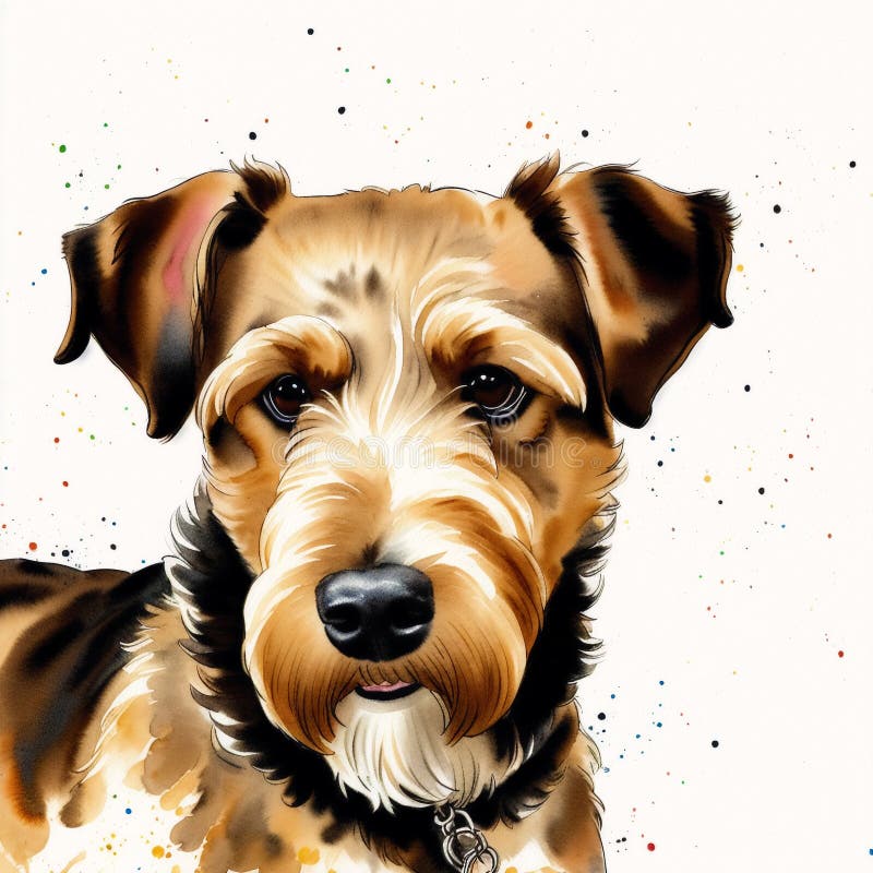 En vacker, airedale, skräckhund. vattenfärgmålning. dynamisk elegans. generativ ai stock illustrationer
