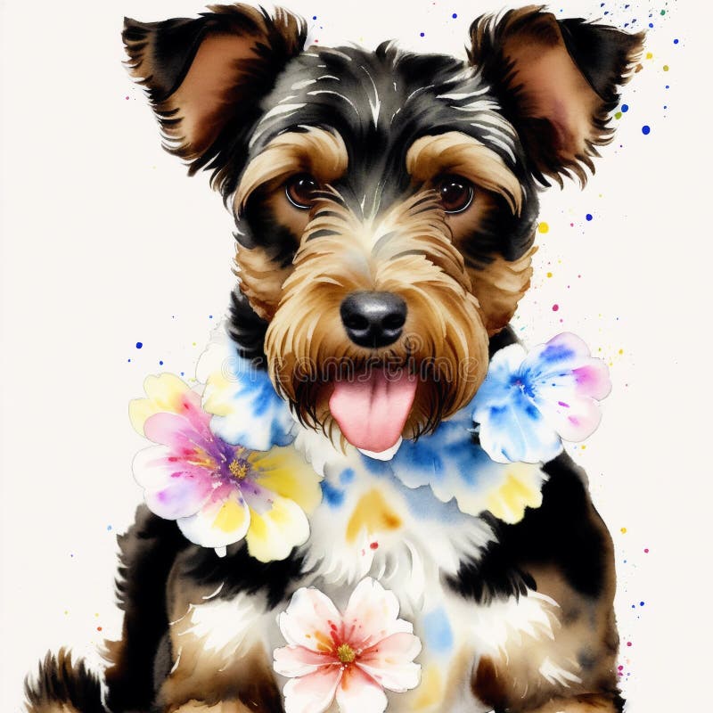 En vacker, airedale, skräckhund. vattenfärgmålning. dynamisk elegans. generativ ai vektor illustrationer