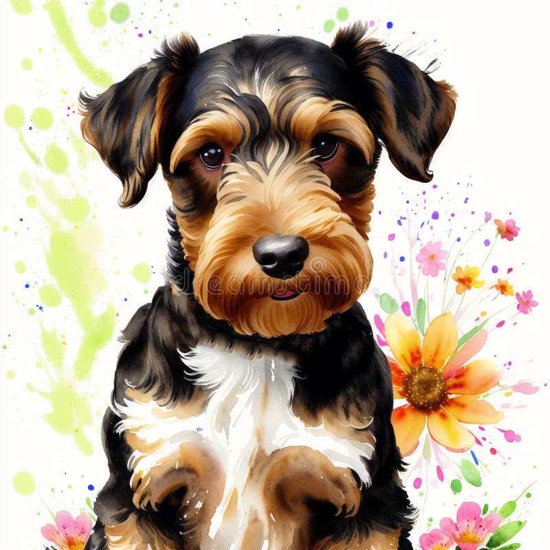 En vacker, airedale, skräckhund. vattenfärgmålning. dynamisk elegans. generativ ai. Generativ ai-konst en vacker, airedale skräckhund.