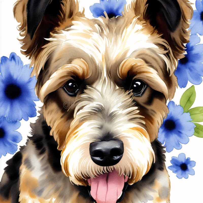 En vacker, airedale, skräckhund. vattenfärgmålning. dynamisk elegans. generativ ai stock illustrationer