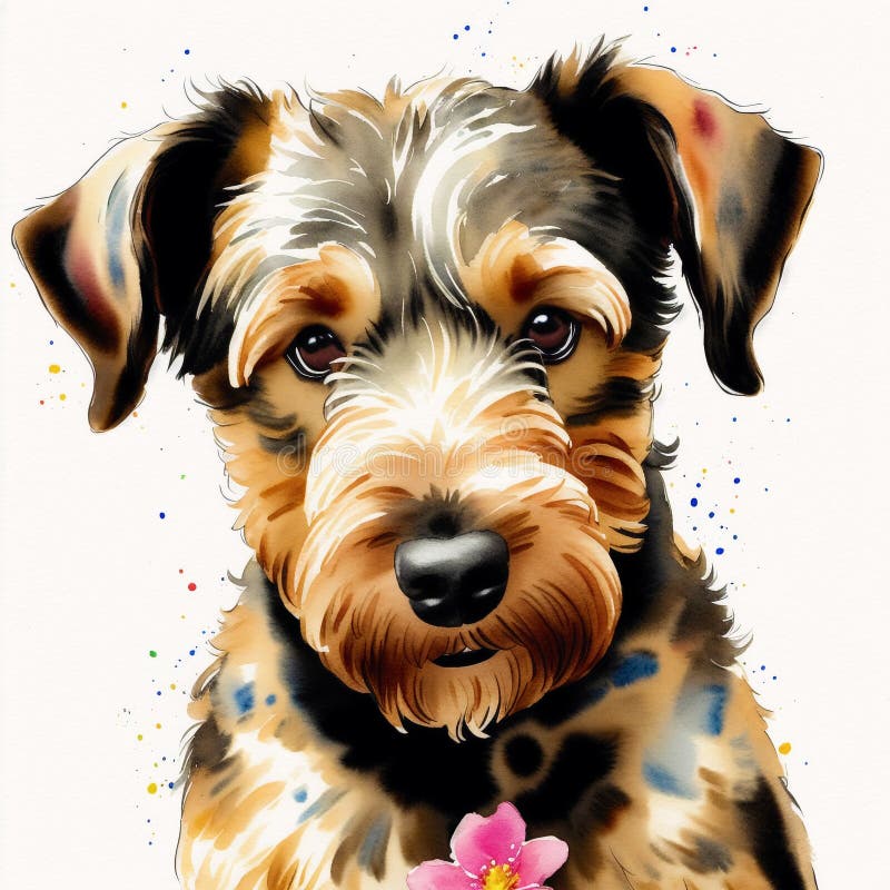 En vacker, airedale, skräckhund. vattenfärgmålning. dynamisk elegans. generativ ai royaltyfri illustrationer