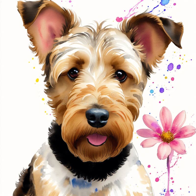 En vacker, airedale, skräckhund. vattenfärgmålning. dynamisk elegans. generativ ai stock illustrationer