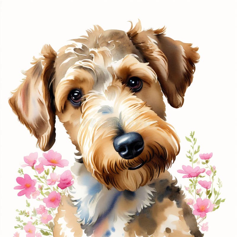 En vacker, airedale, skräckhund. vattenfärgmålning. dynamisk elegans. generativ ai stock illustrationer