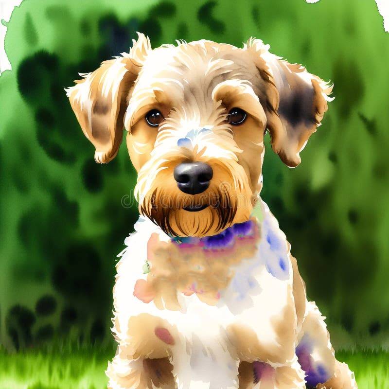 En vacker, airedale, skräckhund. vattenfärgmålning. dynamisk elegans. generativ ai stock illustrationer