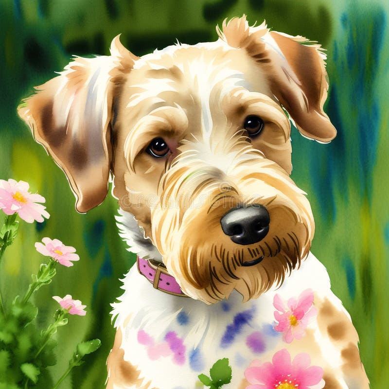 En vacker, airedale, skräckhund. vattenfärgmålning. dynamisk elegans. generativ ai stock illustrationer