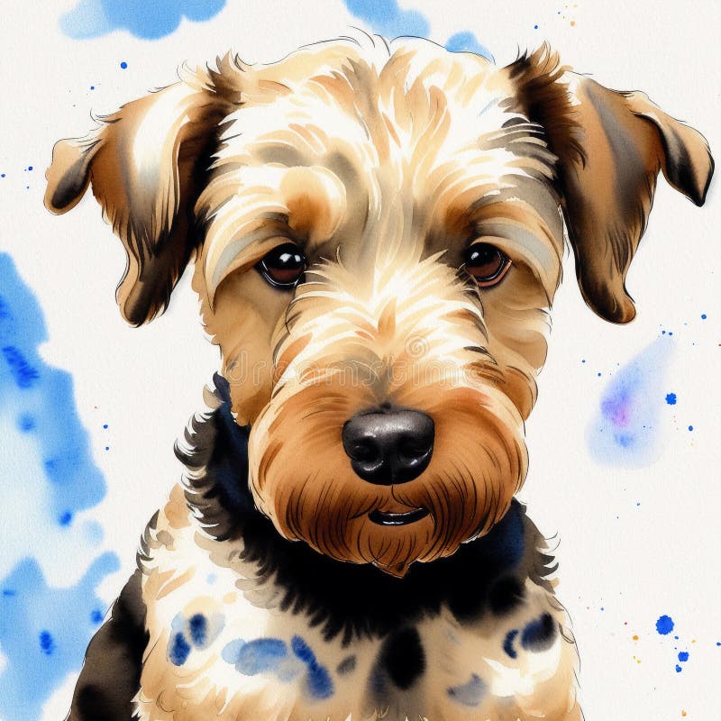 En vacker, airedale, skräckhund. vattenfärgmålning. dynamisk elegans. generativ ai stock illustrationer