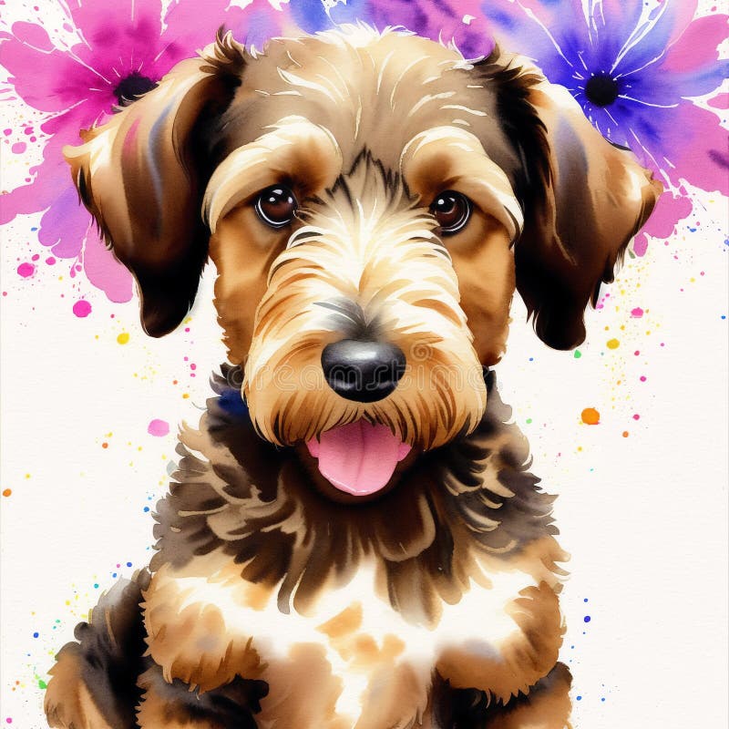 En vacker, airedale, skräckhund. vattenfärgmålning. dynamisk elegans. generativ ai stock illustrationer