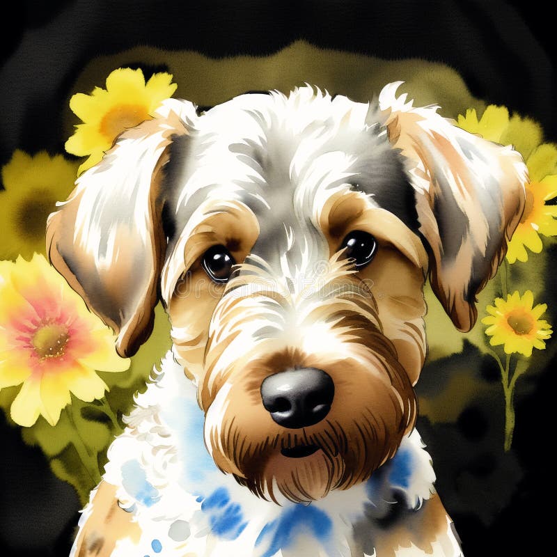 En vacker, airedale, skräckhund. vattenfärgmålning. dynamisk elegans. generativ ai stock illustrationer