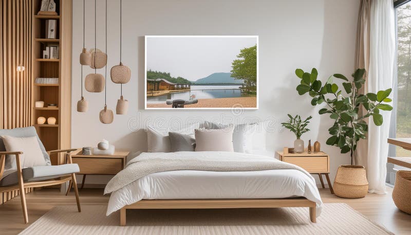 En vacker karamellram 3d-mockup i det moderna vardagsrumsbadrummet royaltyfri illustrationer