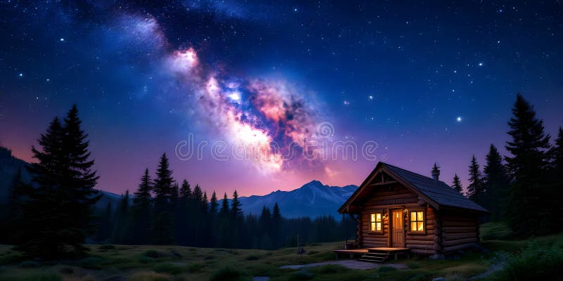 En varm handglöd under ett spektakulärt nattskikt fylld med Milky Way stock illustrationer