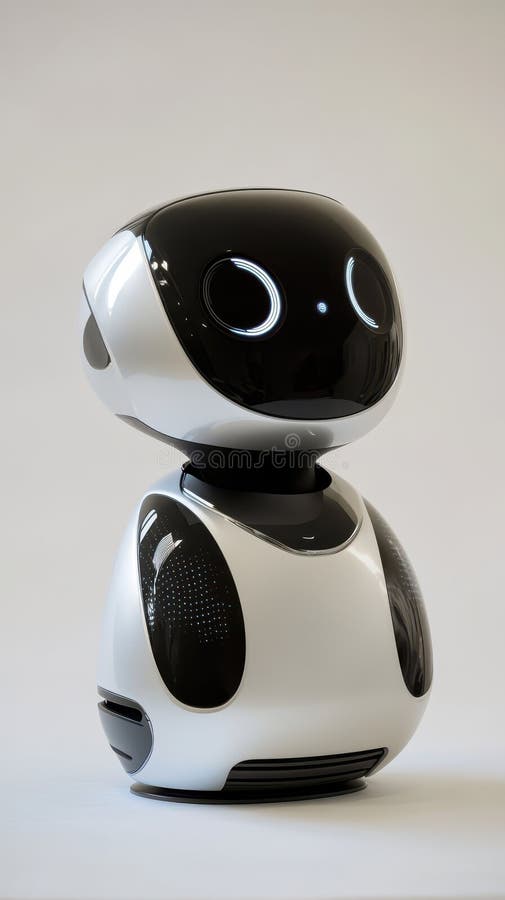 En vit och svart robot med cirkelformade ögon och prickat mönster vektor illustrationer