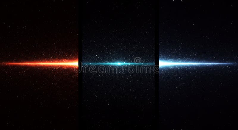 En vågrät abstrakt representation av tre laserstrålar som var och en avger en vektor illustrationer