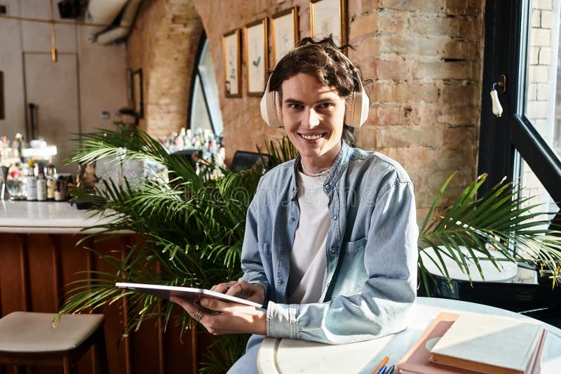 Encantador joven disfrutando del tiempo libre imagen de archivo