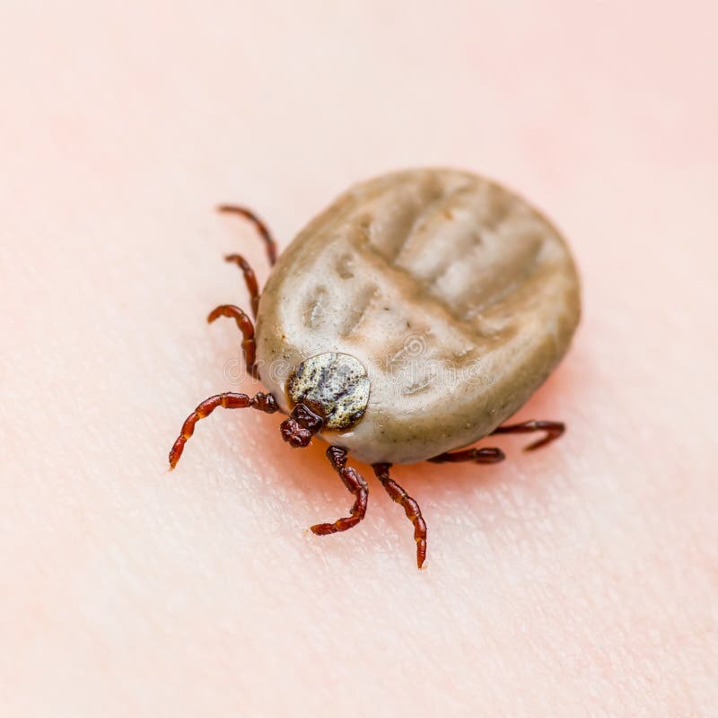 Encephalitis Virus or Lyme Disease or Monkey Fever Infected Tick Arachnid Insect on Skin Macro Photo