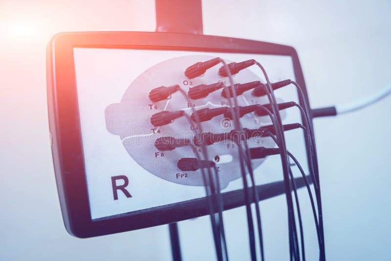 Encephalogramm Euipment with Electrodes. at the Hospital Stock Photo