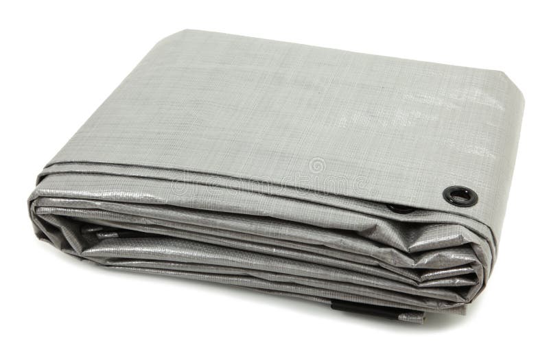 Folded Gray Tarp Isolated Over White. Folded Gray Tarp Isolated Over White