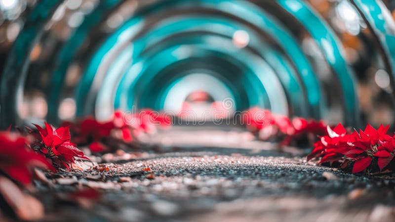 The Enchanted Christmas Pathway Offers a Festive Stroll Through a Magical Garden royalty free stock photo