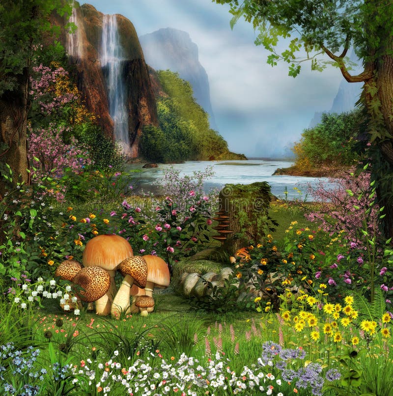 Photo Wallpaper Enchanted garden - Optically magnifying interior - 3D and  perspective - Wall Murals