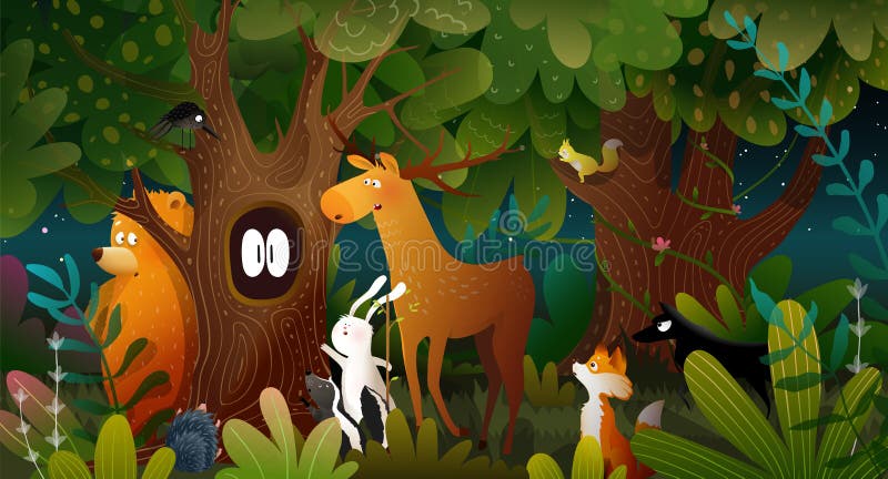 Enchanted Spooky Forest at Night with Animals Tale